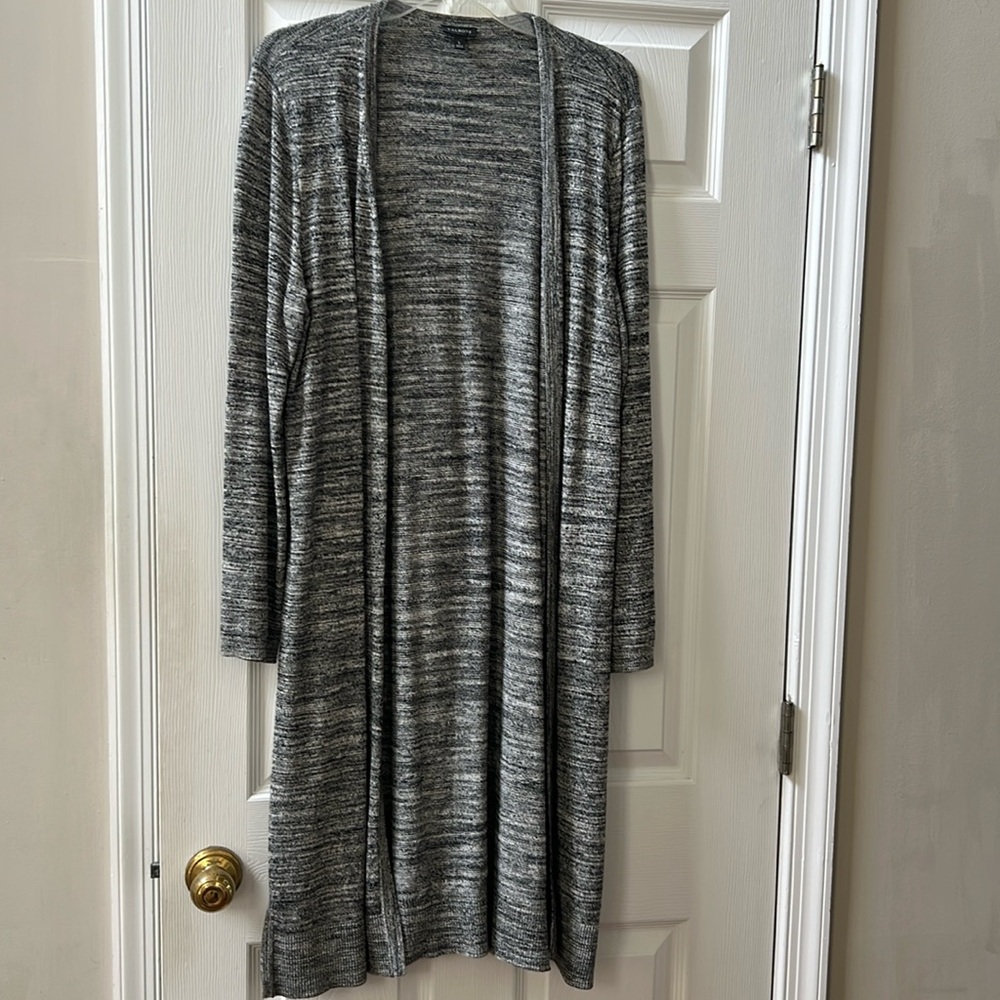 Talbots Long Open Cardigan Sweater Size Large in Black